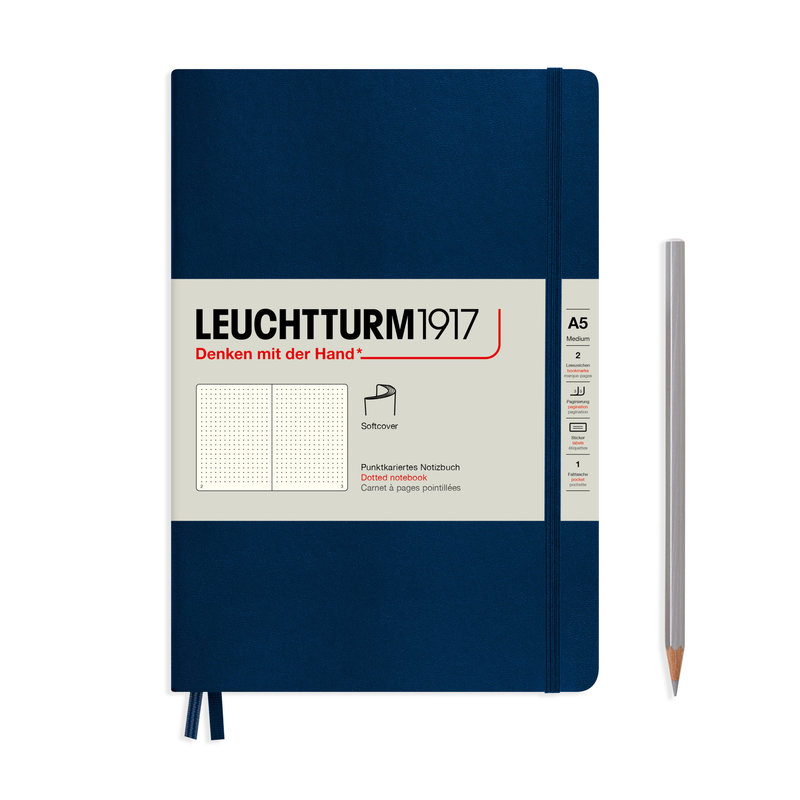 LEUCHTTURM 1917 Carnet de notes Couverture souple Bleu Marine, Medium (A5), 123 p., pointillé