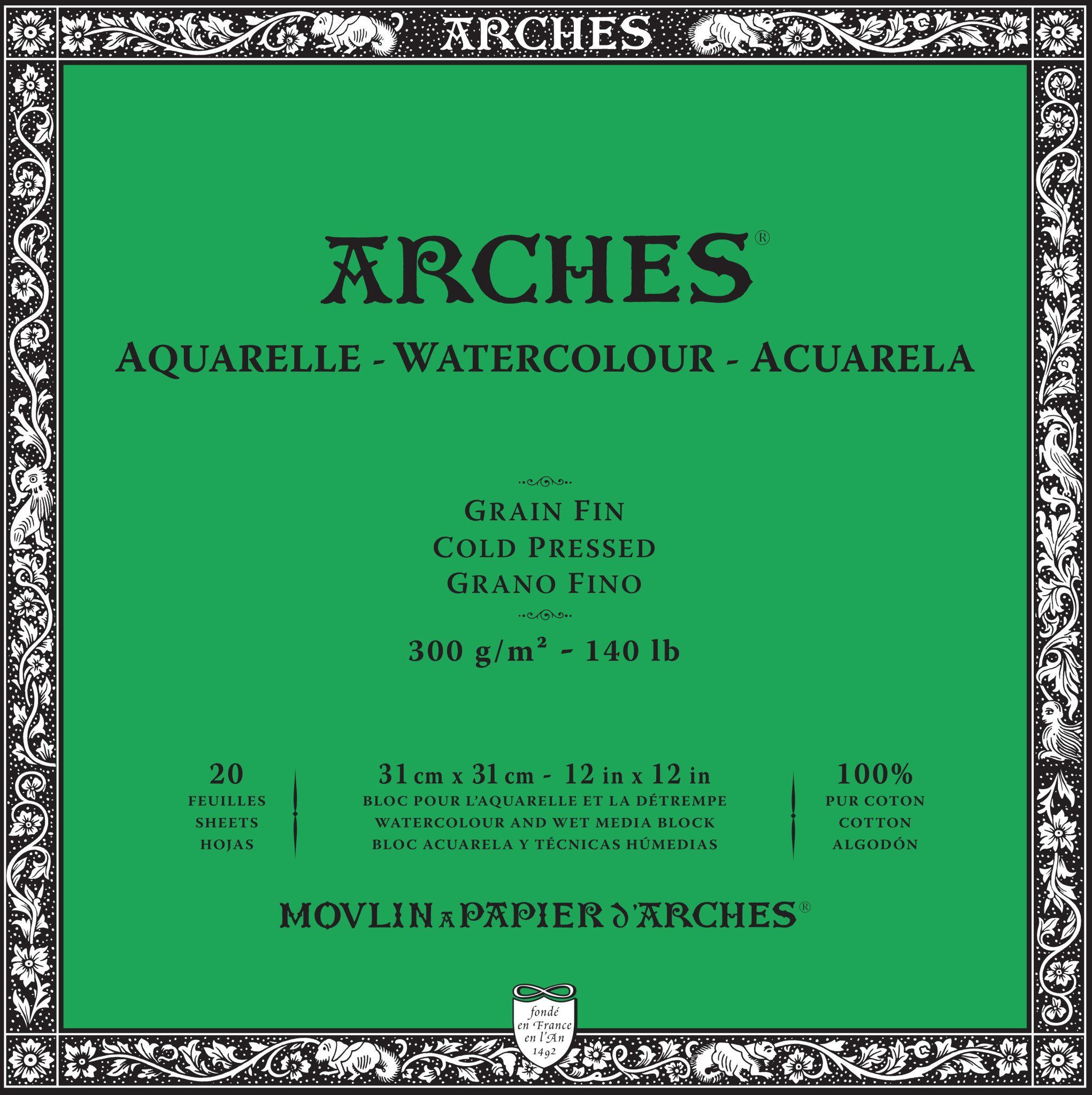 Arches Aquarelle - Format 31x41 cm- Grain satiné - 300g - Papiers