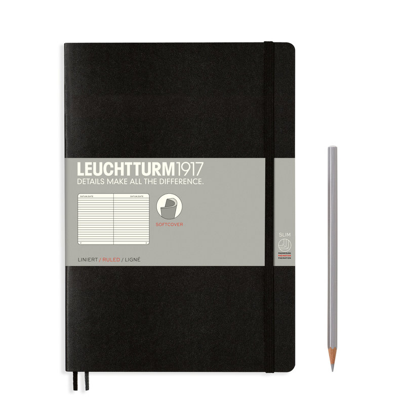 LEUCHTTURM 1917 Black Notebook, Soft Cover, Composition (B5), 123 p., lined