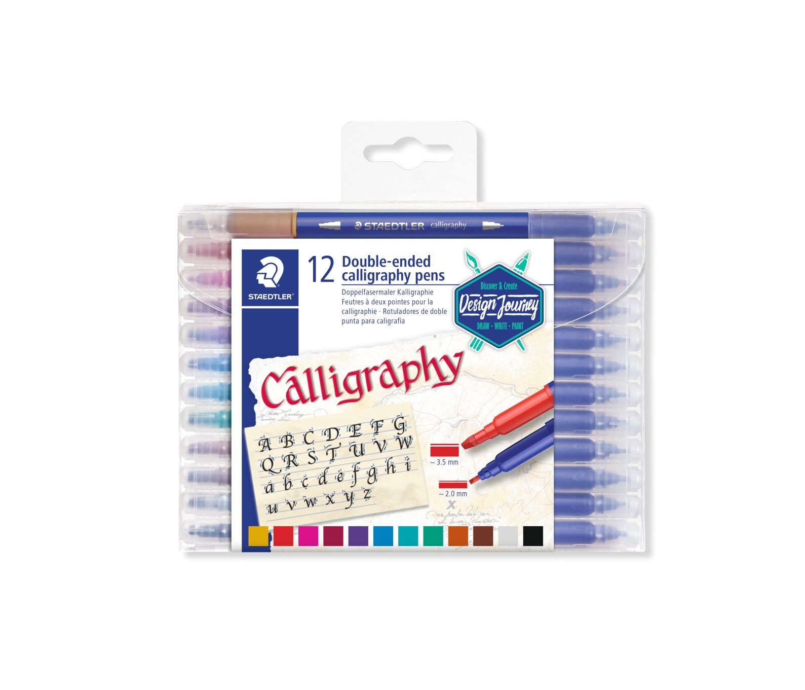 STAEDTLER STAEDTLER® 3005 - Set 12 feutres de calligraphie assortis double pointe biseautée 2 mm et 3,5 mm - Edition Design Journey