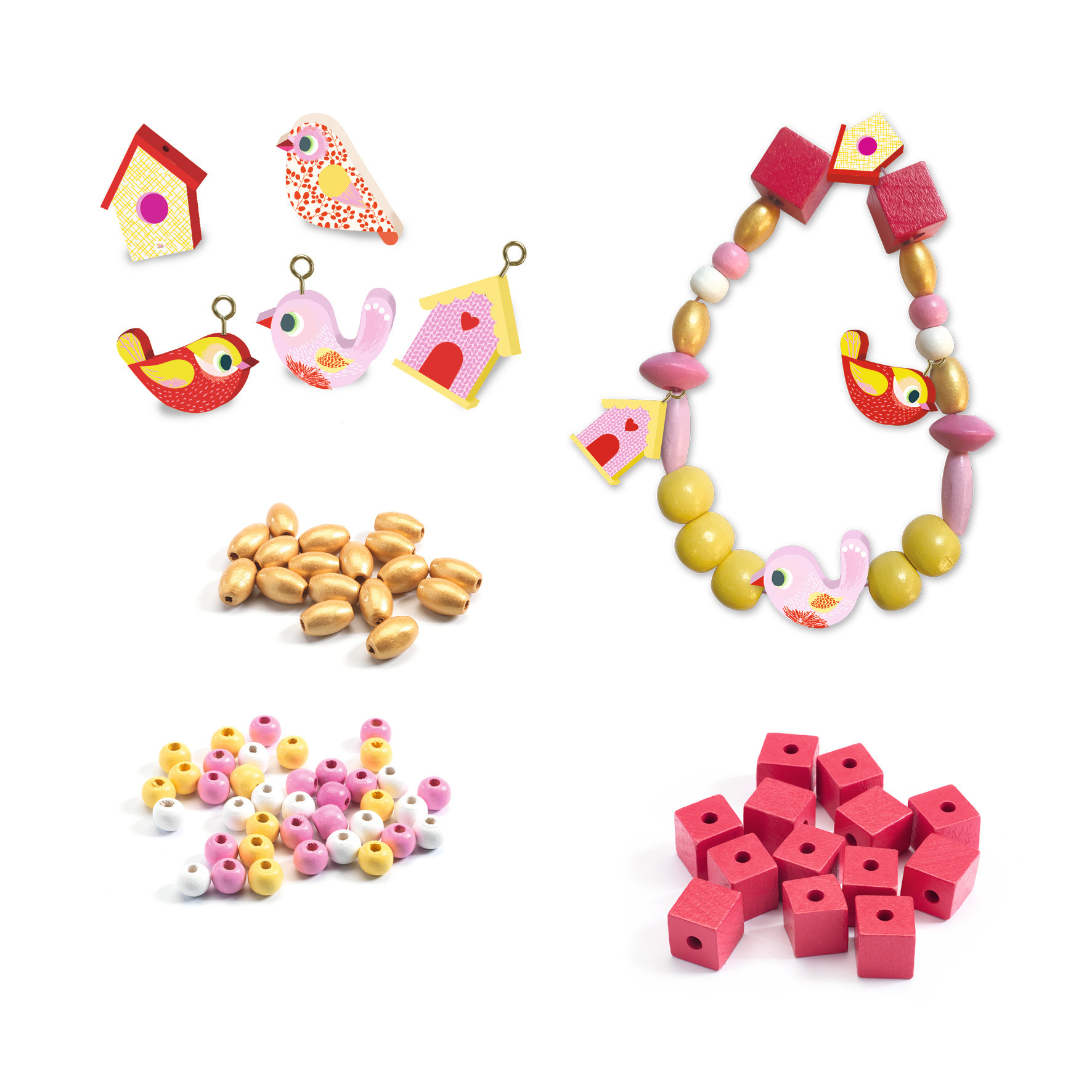 DJECO Perles & Bijoux Perles En Bois, Oiseaux