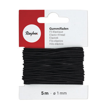 RAYHER Elastic thread, 1mm ø, black, card 5 m