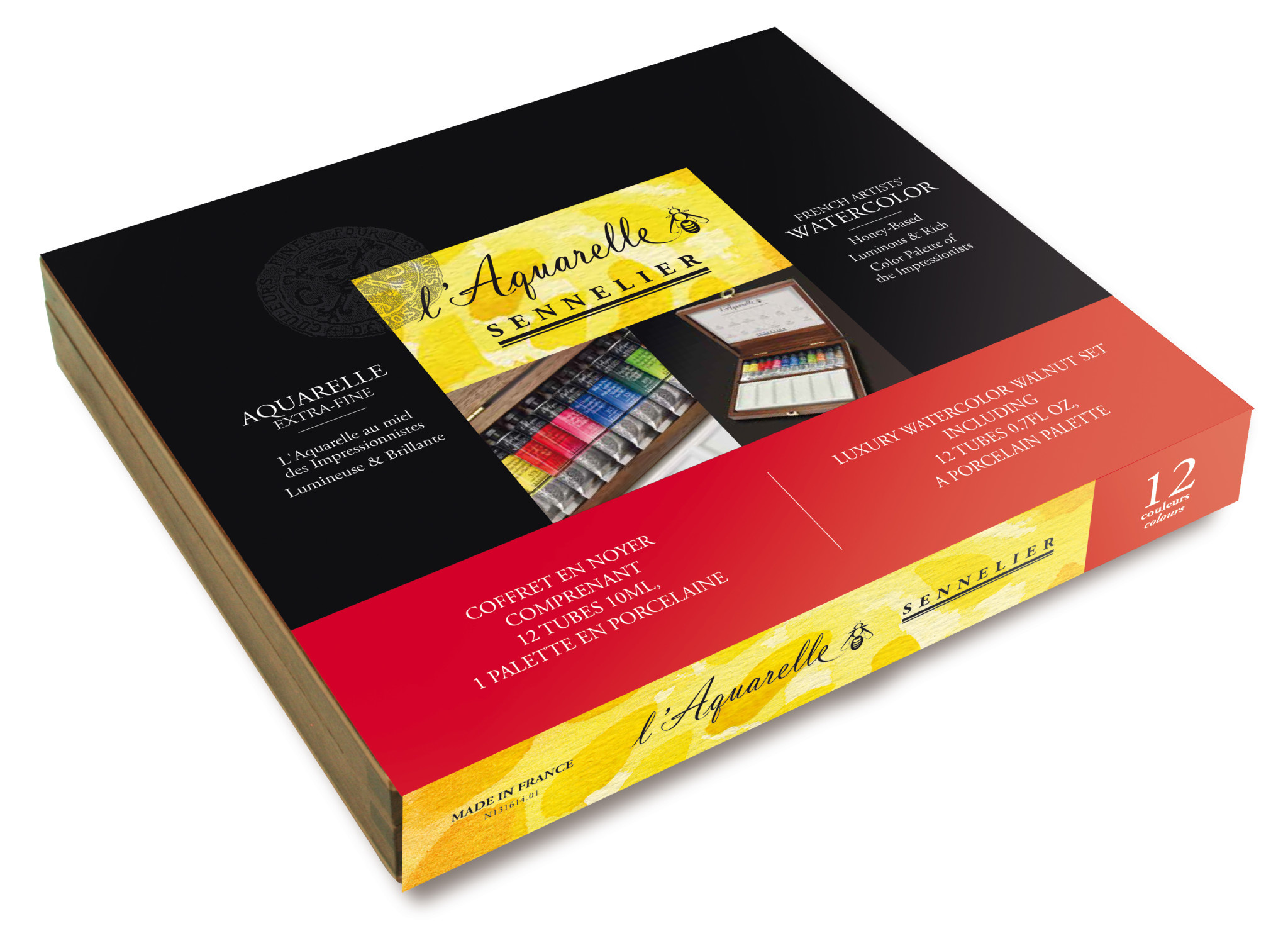 SENNELIER Boîte bois en noyer - Aquarelle 12 tubes 10ml