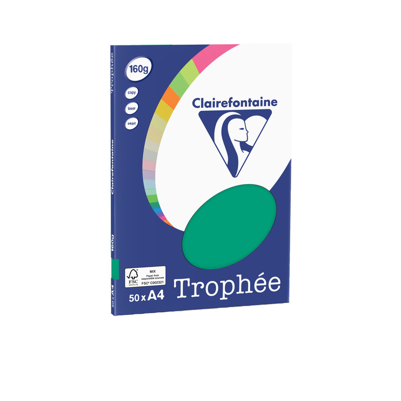 CLAIREFONTAINE Trophée - Papier couleur - A4 (210 x 297 mm) - 160 g/m² - 50 feuilles - vert sapin
