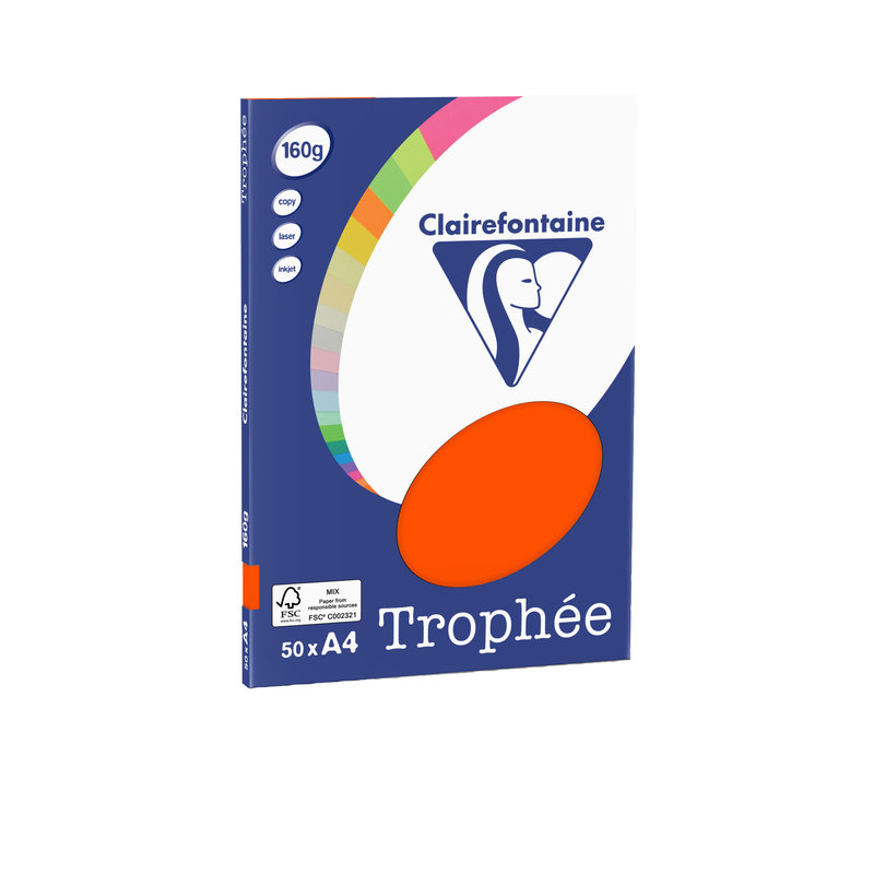 CLAIREFONTAINE Trophée - Papier couleur - A4 (210 x 297 mm) - 160 g/m² - 50 feuilles - cardinal
