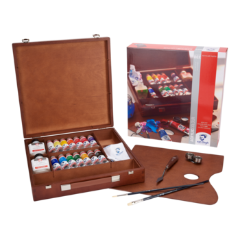 VAN GOGH Set Inspiration couleurs acryliques dans une boîte en bois, avec 14 couleurs en tubes de 40 ml + accessoires.