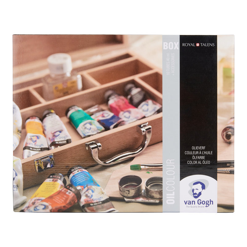 VAN GOGH Set de base couleurs à l'huile dans une boîte en bois, avec 10 couleurs en tubes de 40 ml + accessoires.