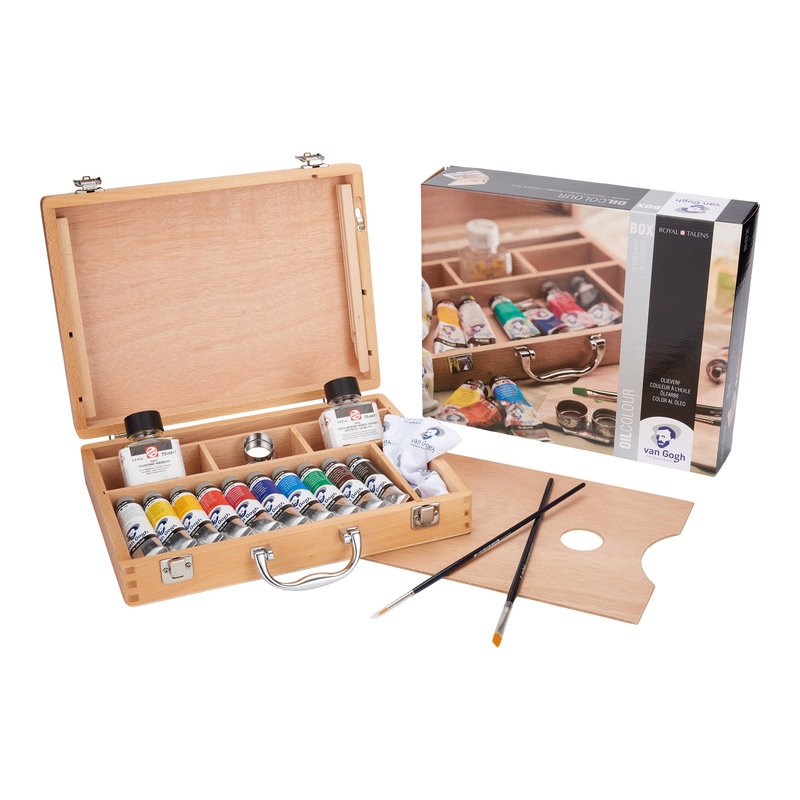 VAN GOGH Set de base couleurs à l'huile dans une boîte en bois, avec 10 couleurs en tubes de 40 ml + accessoires.