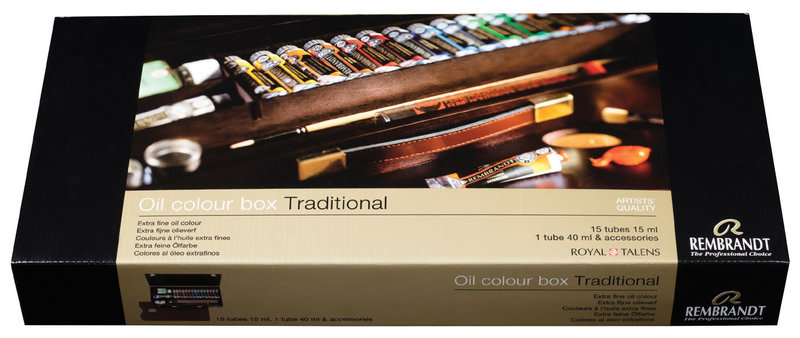 REMBRANDT Couleurs à l’huile set coffret bois Traditional 15 x 15 ml + 1 x 40 ml + accessoires