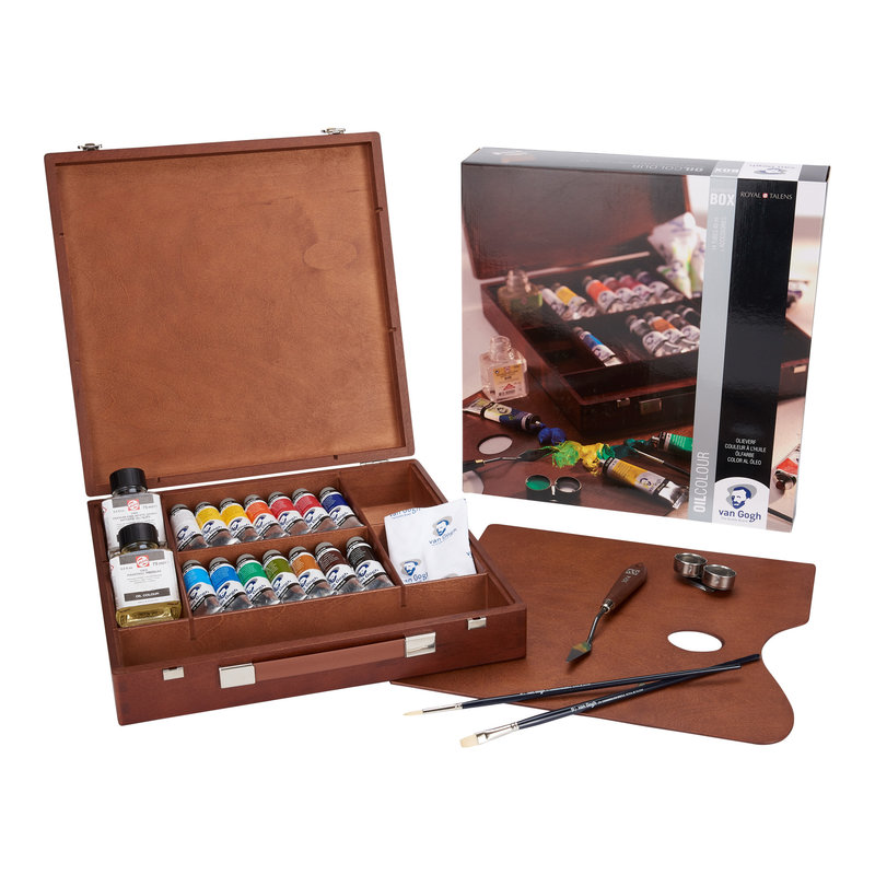 VAN GOGH Set Inspiration couleurs à l'huile dans une boîte en bois, avec 14 couleurs en tubes de 40 ml + accessoires.