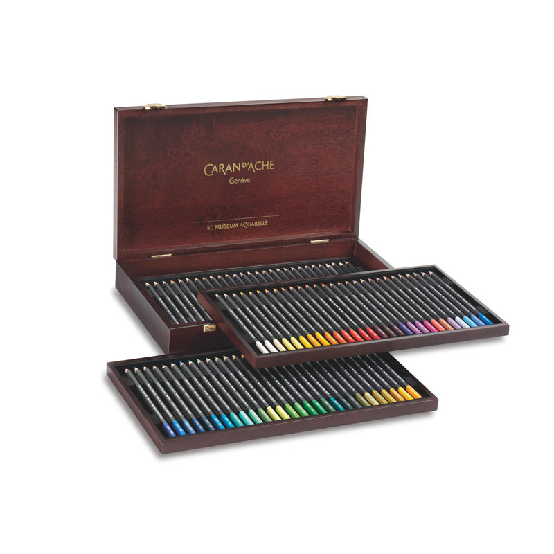 CARAN D'ACHE Museum Watercolor Wooden Box of 80 colored pencils + 3 graphite pencils