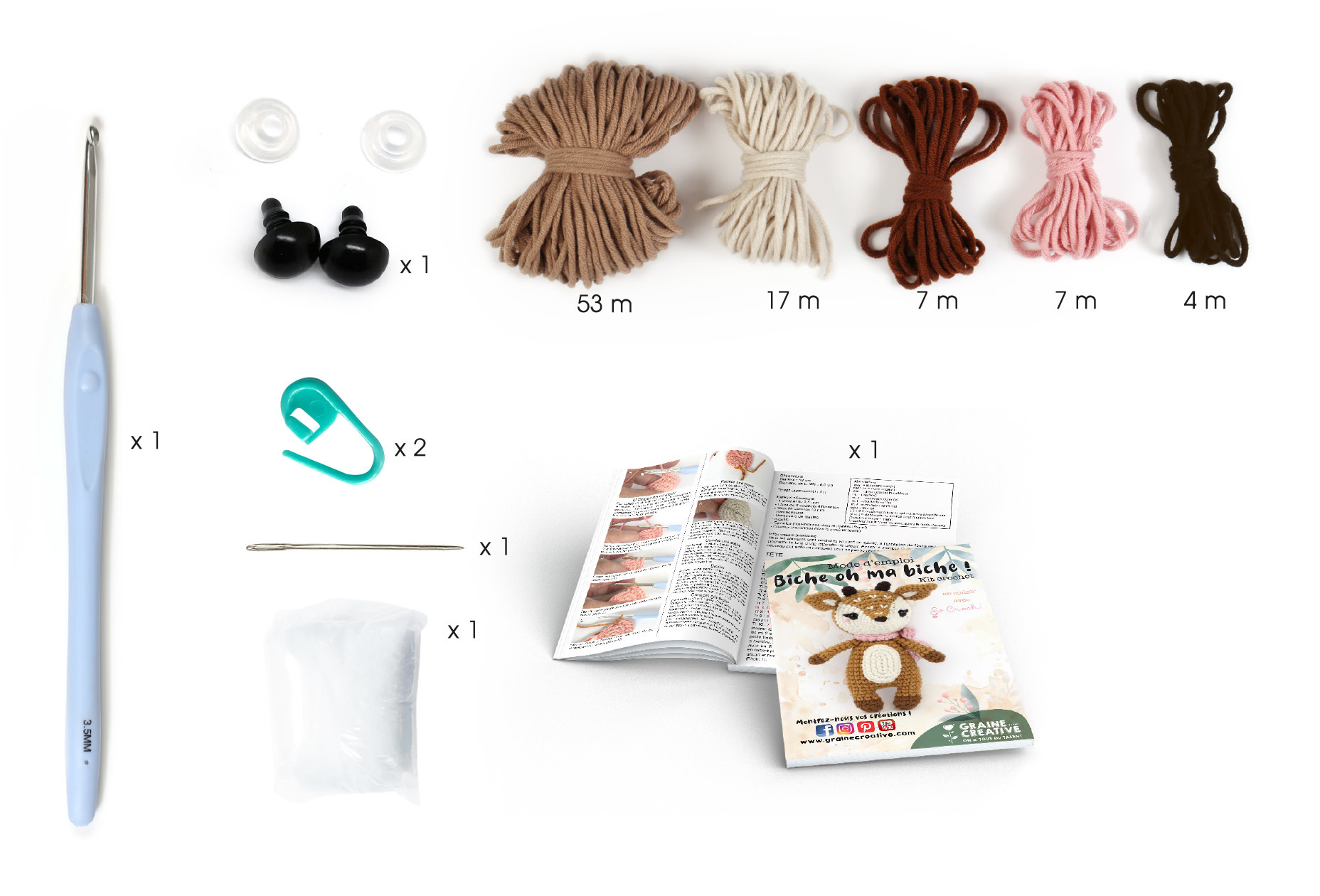 GRAINE CREATIVE Kit Crochet Biche 170 Mm