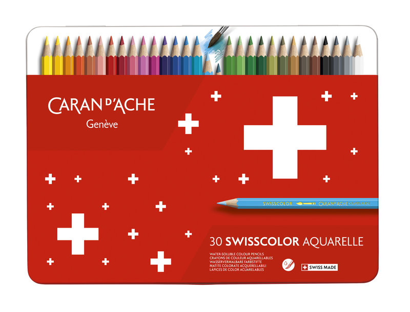 CARAN D'ACHE Boîte métal de 30 crayons de couleurs Aquarellables