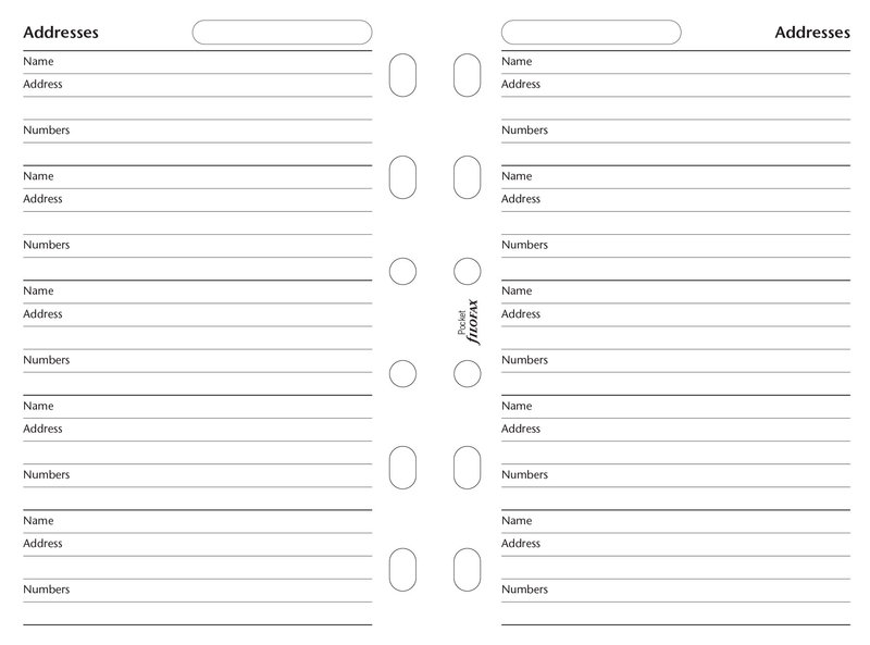 FILOFAX Feuilles contacts Adresses/Tel Pocket