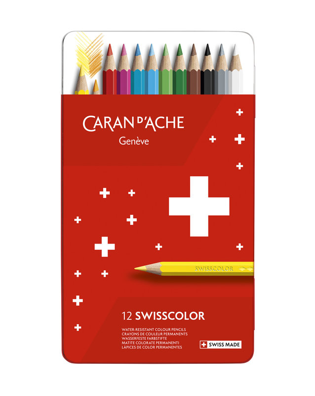 CARAN D'ACHE Swisscolor Boîte métal de 12 crayons de couleurs permanents