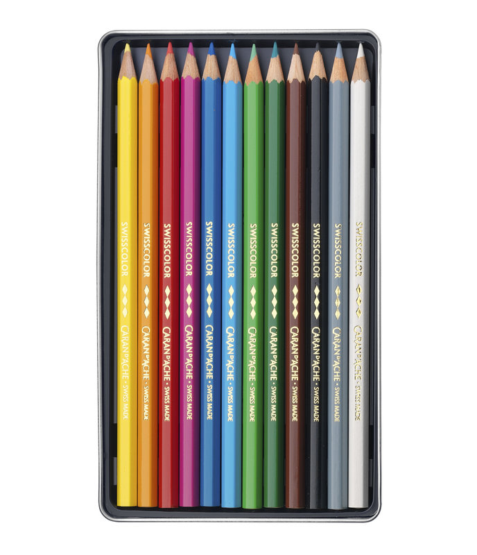 CARAN D'ACHE Metal box of 12 permanent colored pencils