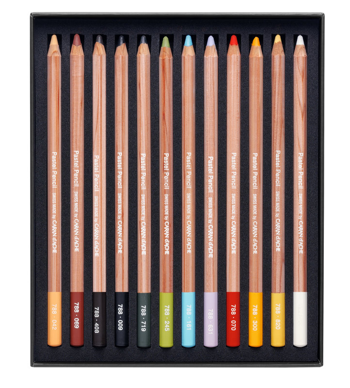 CARAN D'ACHE Boîte carton de 12 crayons Pastel couleurs assorties