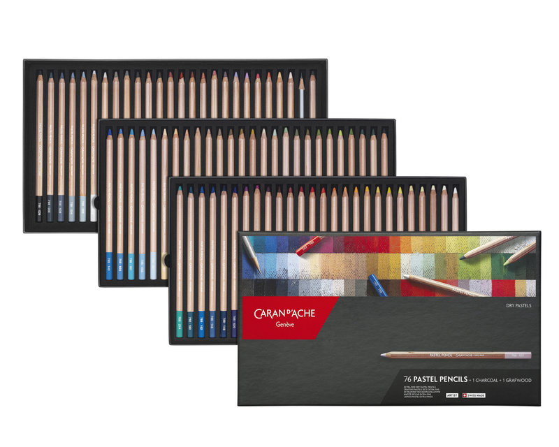 CARAN D'ACHE Cardboard box of 76 pastel pencils in assorted colors