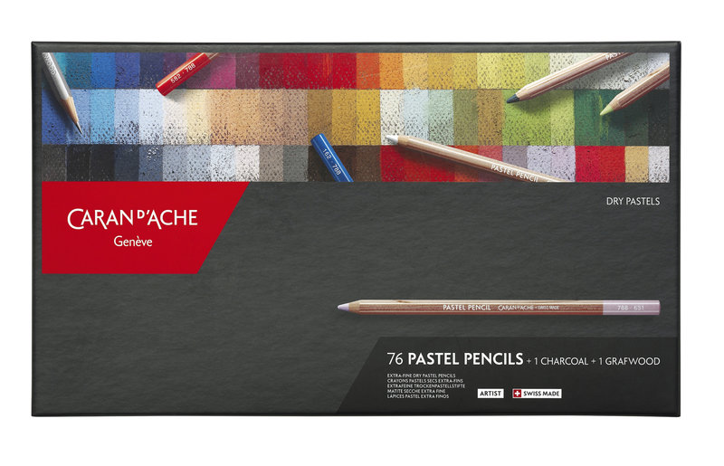 CARAN D'ACHE Cardboard box of 76 pastel pencils in assorted colors