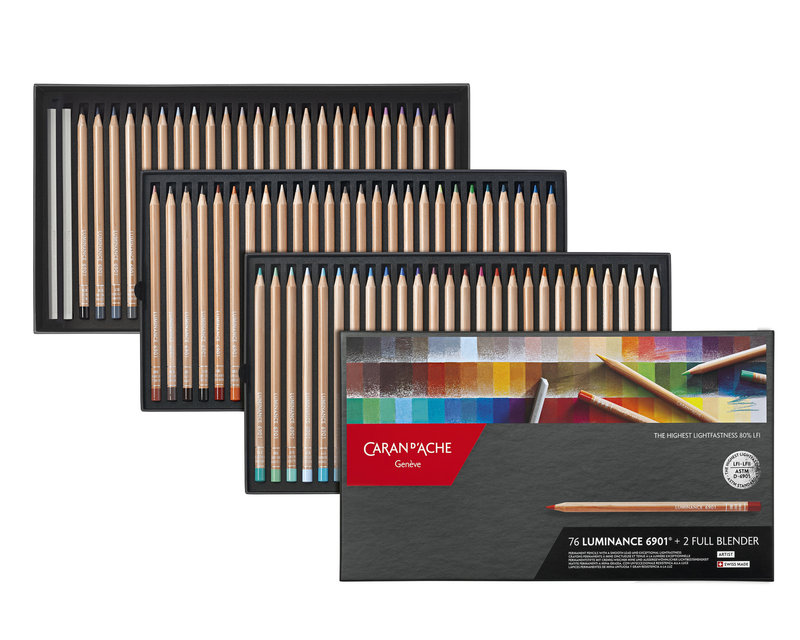 CARAN D'ACHE Luminance 6901® Boîte carton de 76 crayons de couleurs + 2 full blender