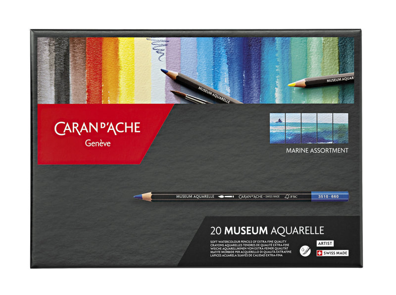 CARAN D'ACHE Museum Aquarelle Boîte carton de 20 crayons de couleurs Marine
