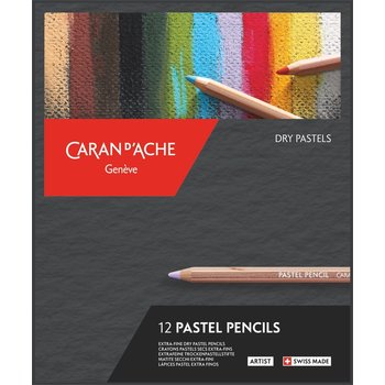 CARAN D'ACHE Cardboard box of 12 pastel pencils in assorted colors
