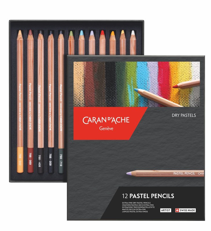 CARAN D'ACHE Boîte carton de 12 crayons Pastel couleurs assorties