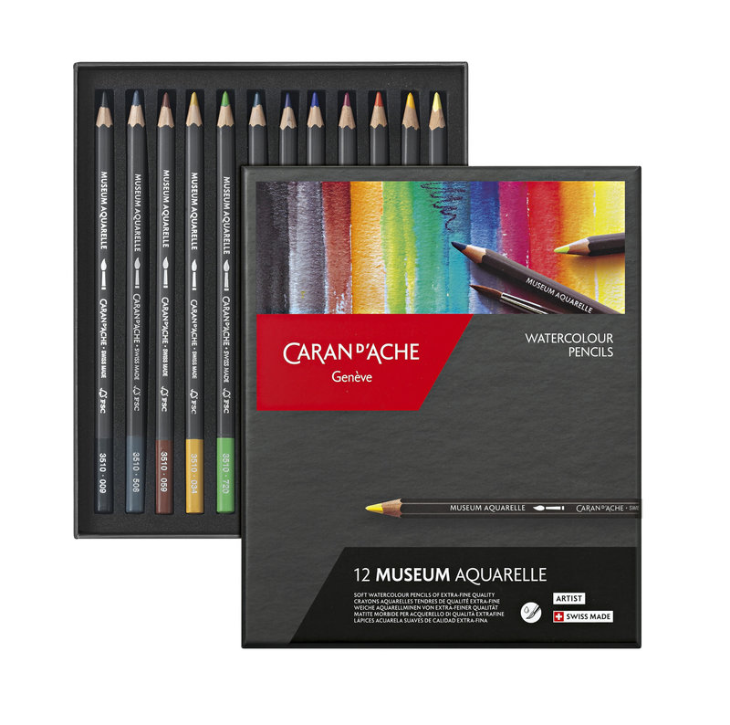 CARAN D'ACHE Museum Aquarelle Boîte carton de 12 crayons de couleurs