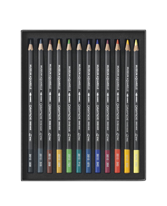 CARAN D'ACHE Museum Aquarelle Boîte carton de 12 crayons de couleurs