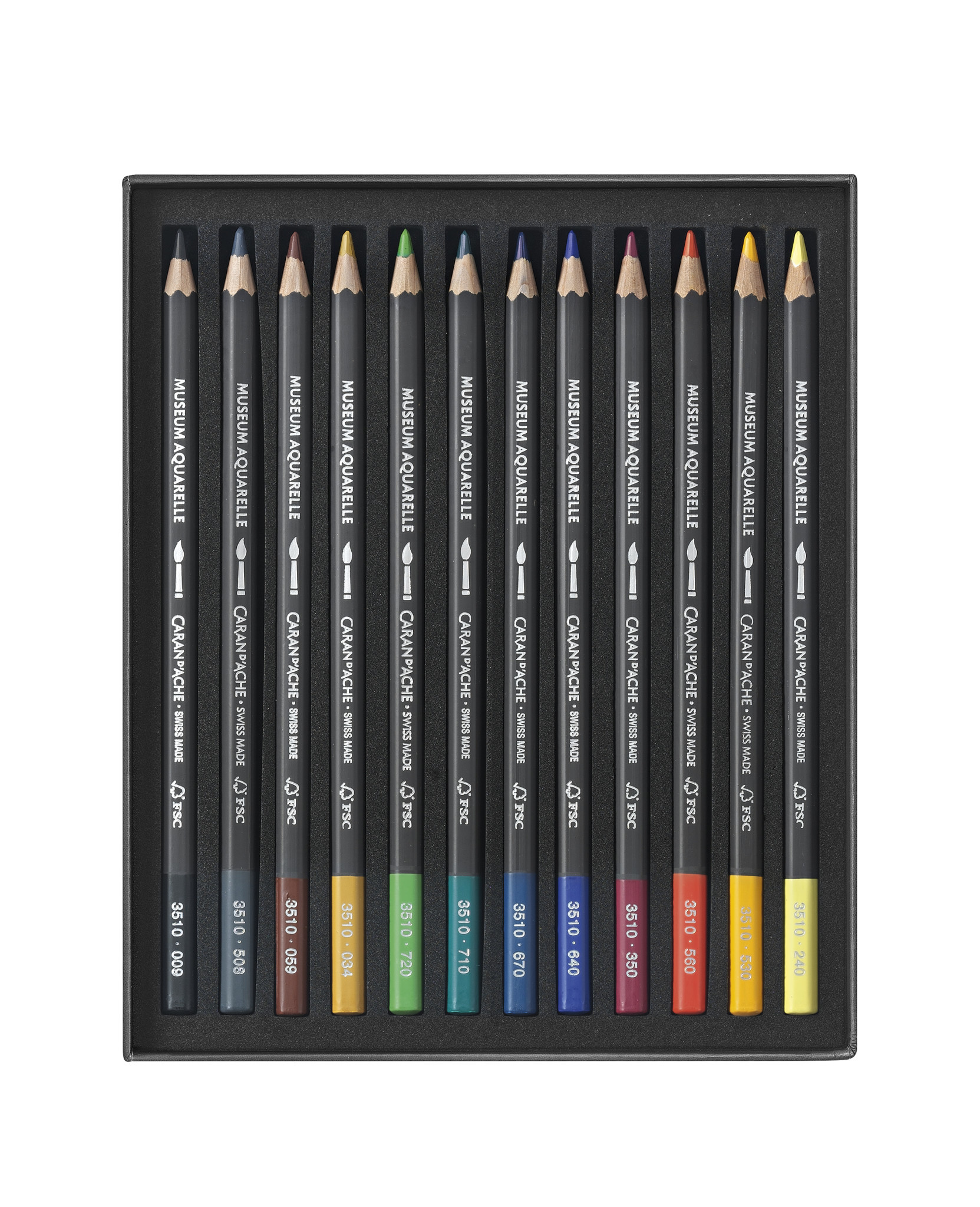 CARAN D'ACHE Museum Aquarelle Boîte carton de 12 crayons de couleurs