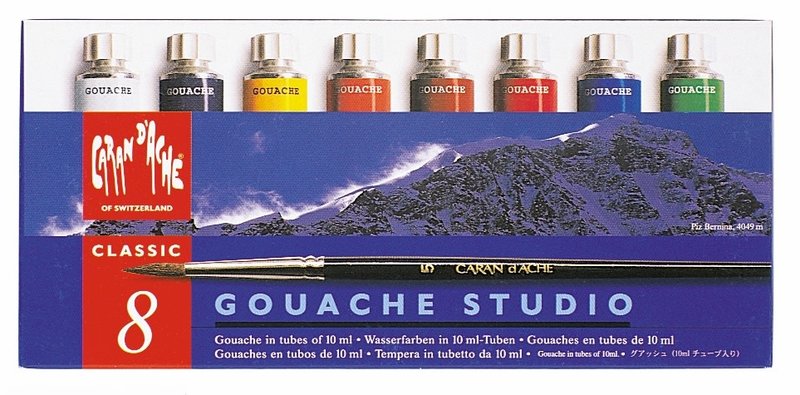 CARAN D'ACHE Gouache Studio En tubes de 10ml. Boîte métal de 8 couleurs assorties