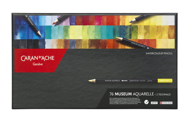 CARAN D'ACHE Museum Aquarelle Boîte carton de 76 crayons de couleurs + 2 blender