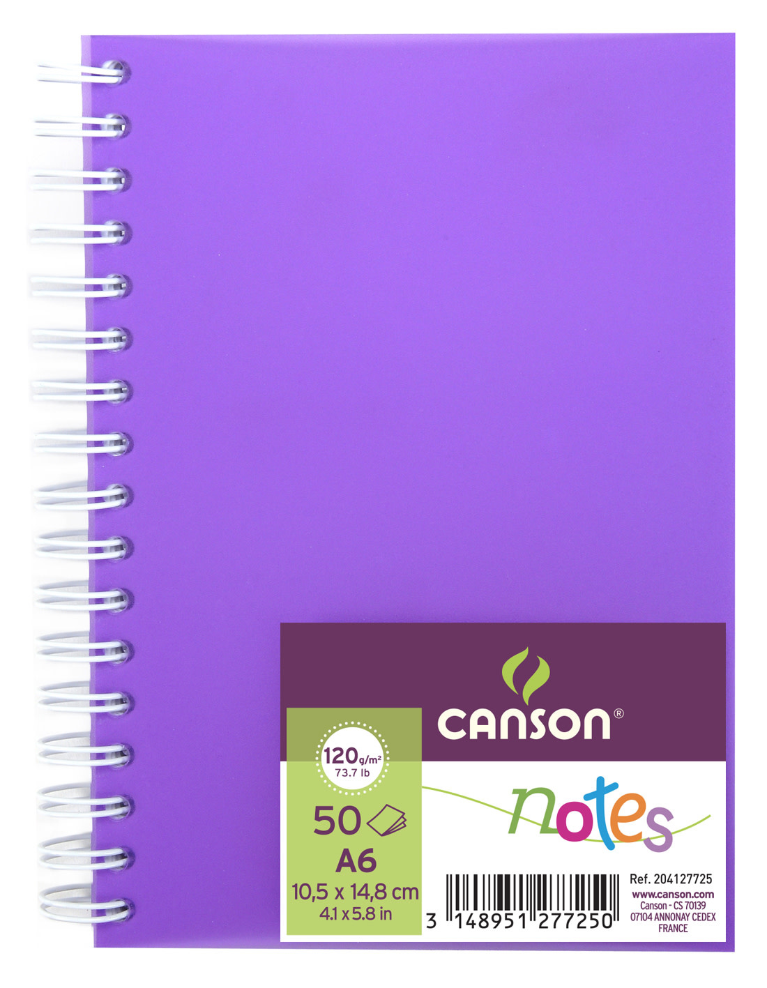 Carnet Spirale Notes Canson® 50Fl A6 120G/m² Violet - Papeterie Michel