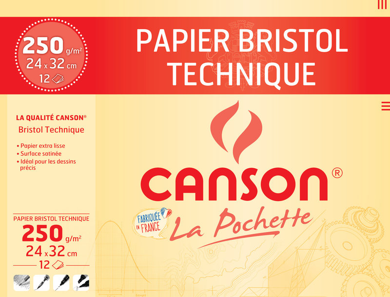 CANSON Pochette Papier Bristol 24x32cm 12Fl 250G