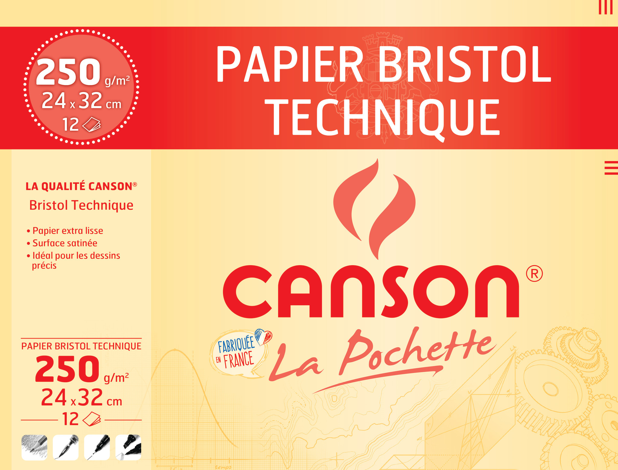 Pochette Canson® Papier Bristol 24X32Cm 12Fl 250G/m² - Papeterie Michel