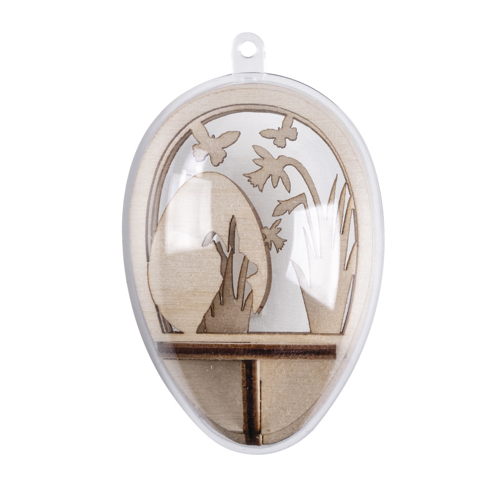 RAYHER Pces à insér.bois Lapin+Fleurs.FSCMixCre. nature. 5pces. 8cm Oeuf. sct.-LS 1kit