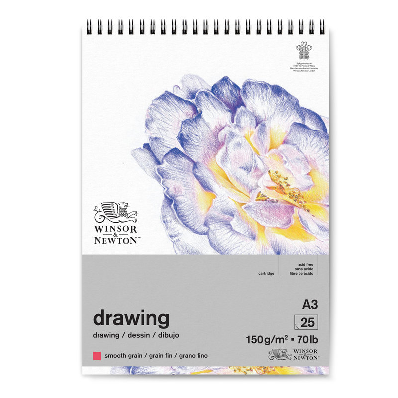 WINSOR & NEWTON Fine Grain Spiral Pad Drawing Paper 150g A3 25 Sheets