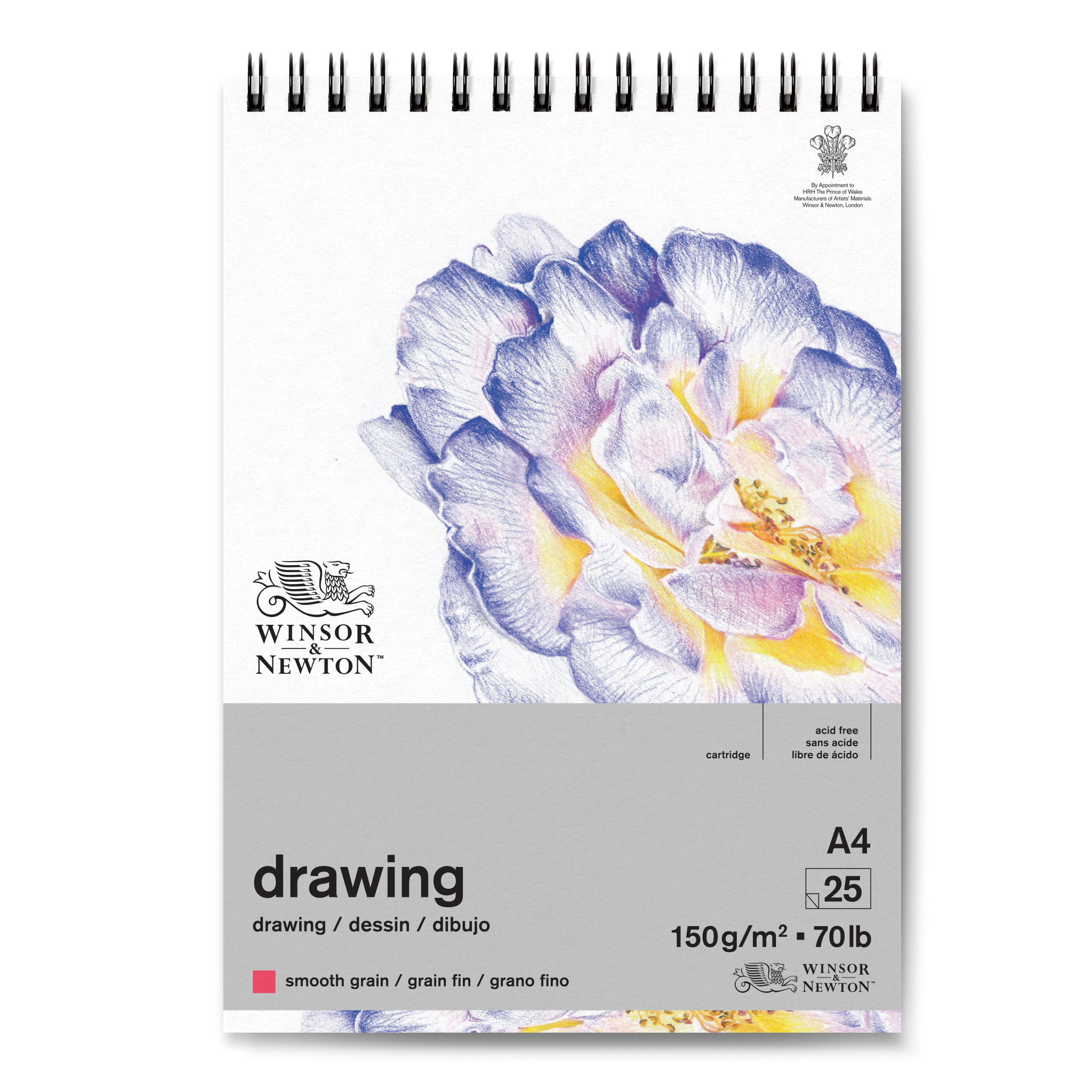 WINSOR & NEWTON Bloc Papier dessin spirale grain fin 150g A4 25 feuilles