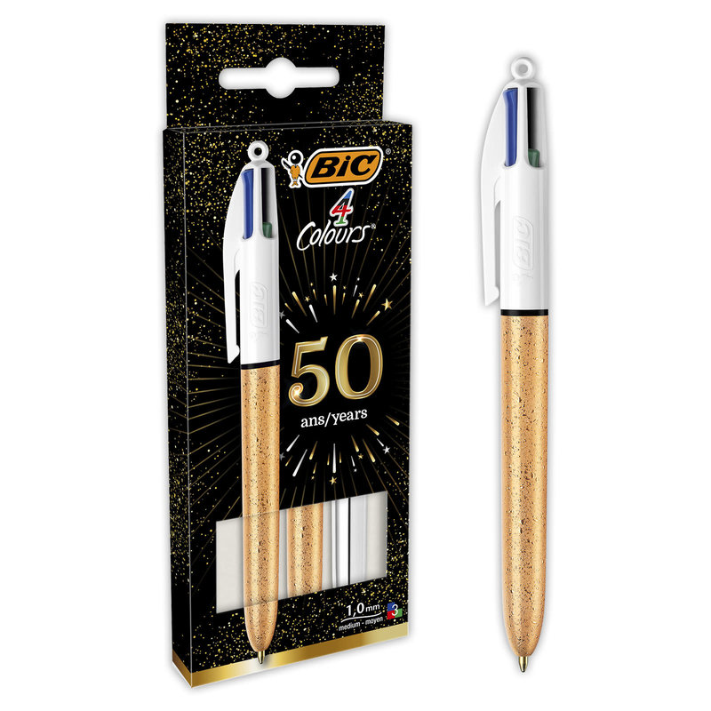 BIC Stylo 4 Couleurs Fluo Pointe Moyenne - Encres N/B/R & Pointe large 1,6  mm Jaune Fluo