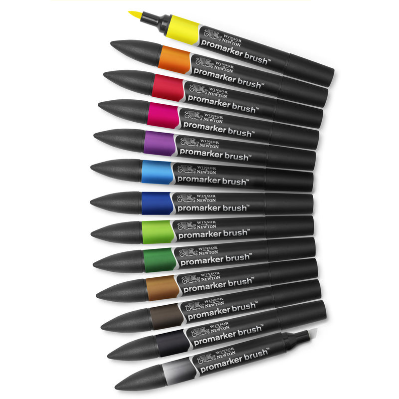 WINSOR & NEWTON Promarker Pinceau set 12+1 tons vibrants