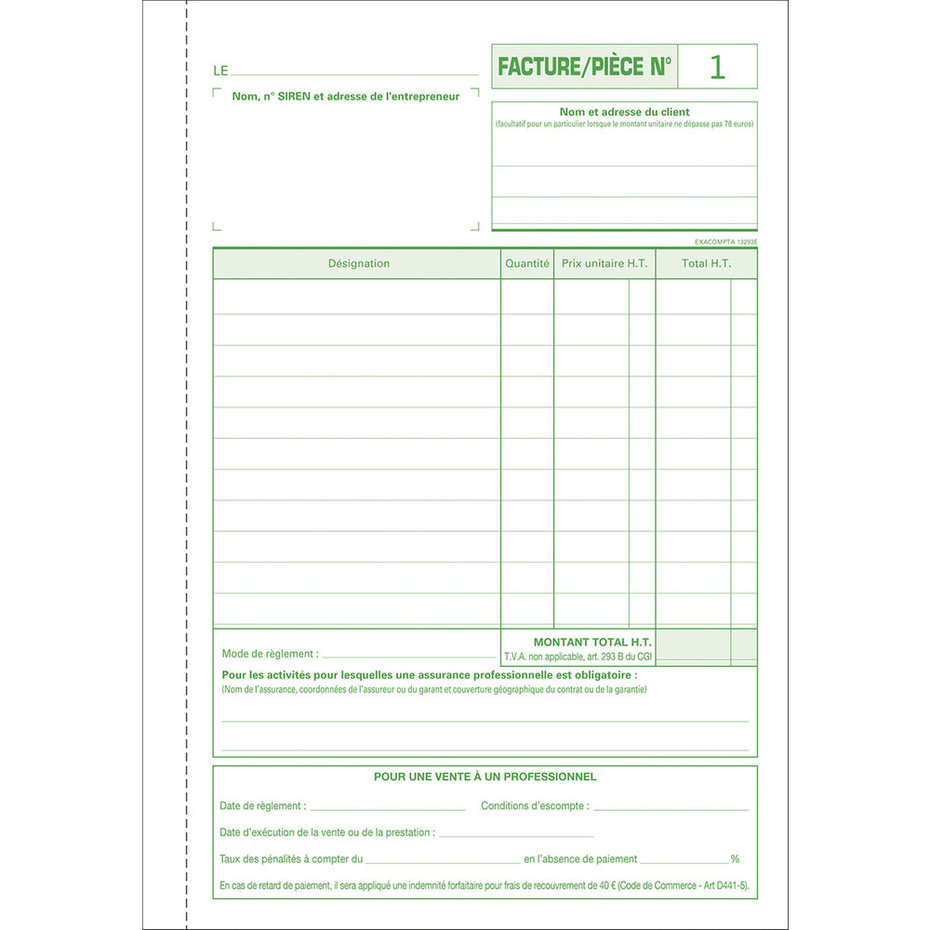 Carnet De Factures Autocopiantes Micro-entrepreneur Le Dauphin - 50 Duplicatas (original+copie) - Format 21x14,8 Cm - Lot De 2 - Fabriqué En France