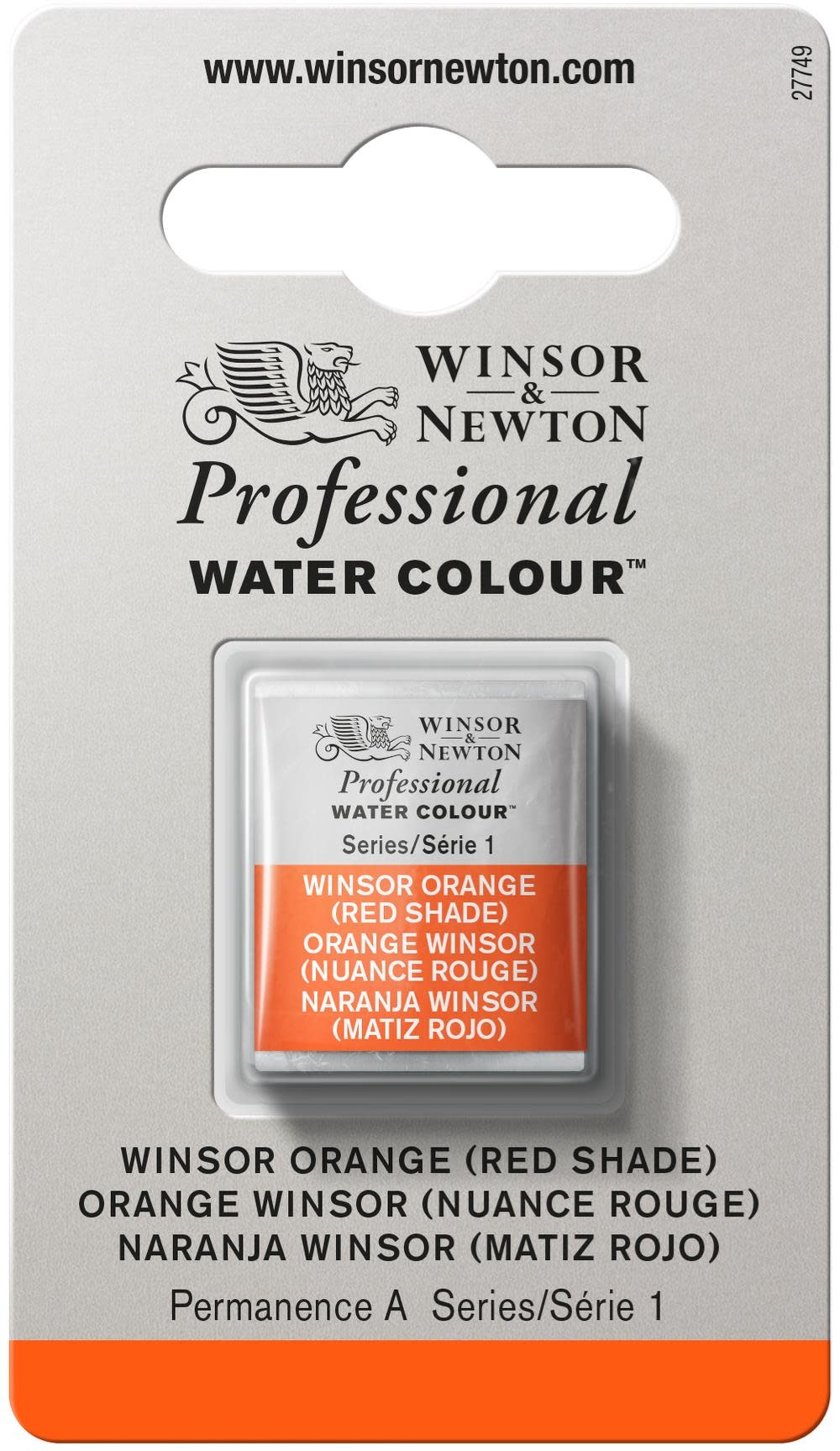 WINSOR & NEWTON Professional Aquarelle 1/2 Godet 723 Orange Winsor N.Rouge