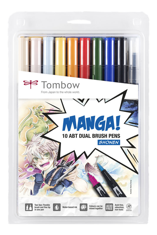 TOMBOW ABT Dual Brush Pen, Set De 10, Couleurs Manga Shonen