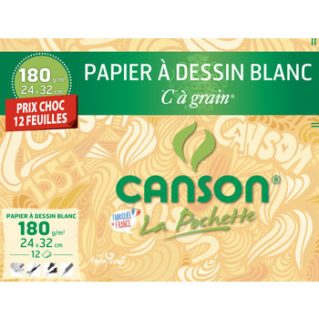 CANSON Pochette papier à Dessin Blanc 'C' À Grain® 12fl 24x32cm 180g/m²