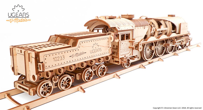 GRAINE CREATIVE Ugears V-Express Wooden Steam Train 538 Pieces 560x120x120Mm