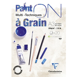 CLAIREFONTAINE Bloc Paint'ON à Grain collé A3 20 feuilles 250g