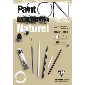 CLAIREFONTAINE Bloc Paint'ON collé A5 30 feuilles 250g naturel