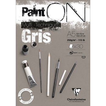CLAIREFONTAINE Bloc Paint'ON Gris  collé A5 30 feuilles 250g