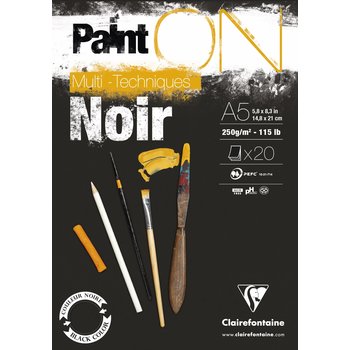 CLAIREFONTAINE Bloc Paint'On Noir Collé En Tête 20 Feuilles 250G A5