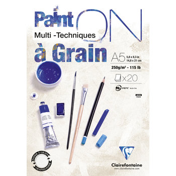 CLAIREFONTAINE Bloc Paint'ON à Grain collé A5 20 feuilles 250g
